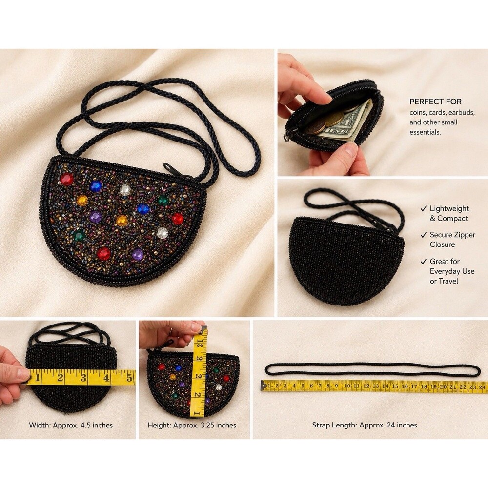 Vtg SORPRESA! MultiColor Rhinestone & Bead Half Circle Crossbody Evening Bag